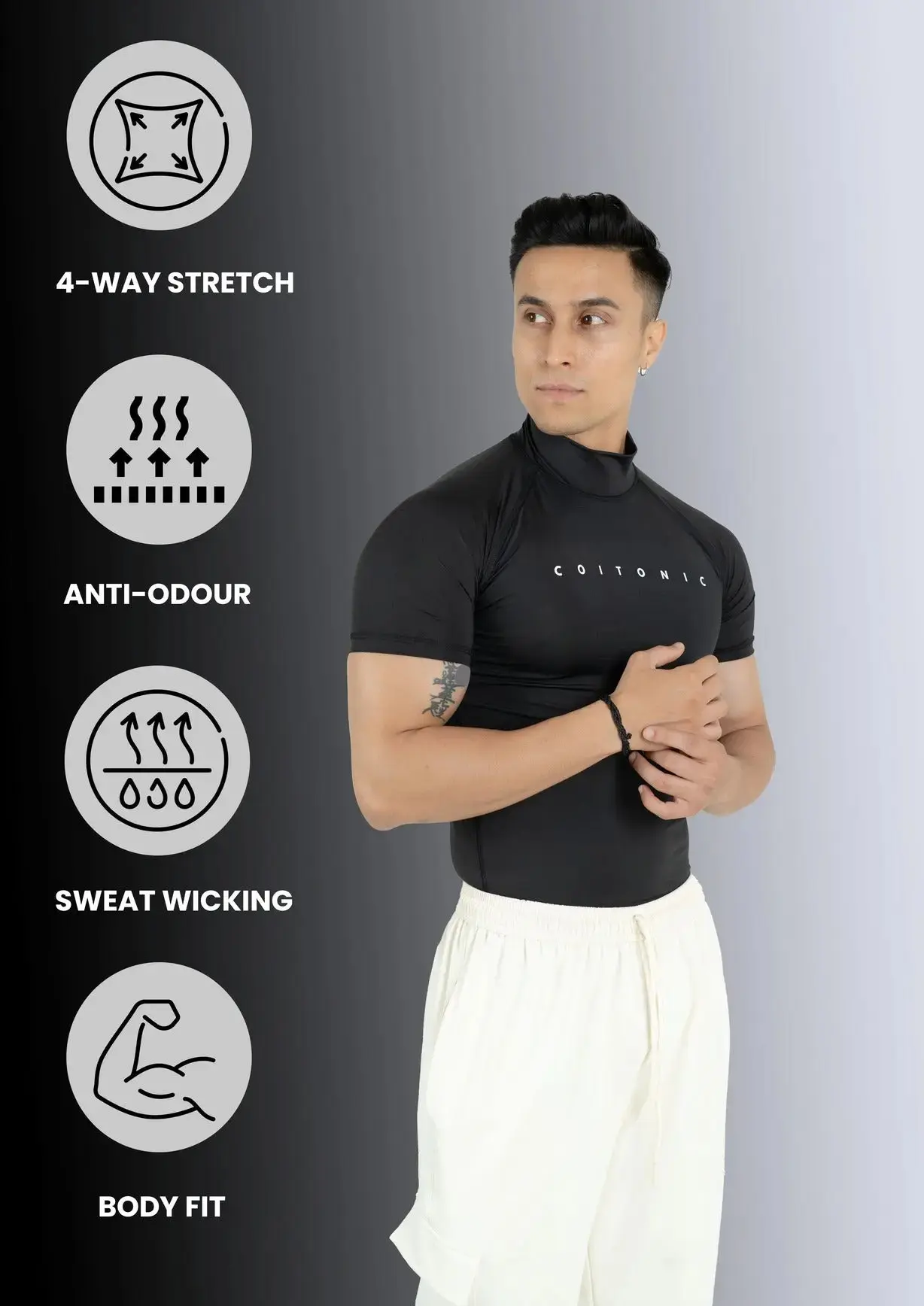 Compression Half Sleeves High Neck T-shirt - Image 19
