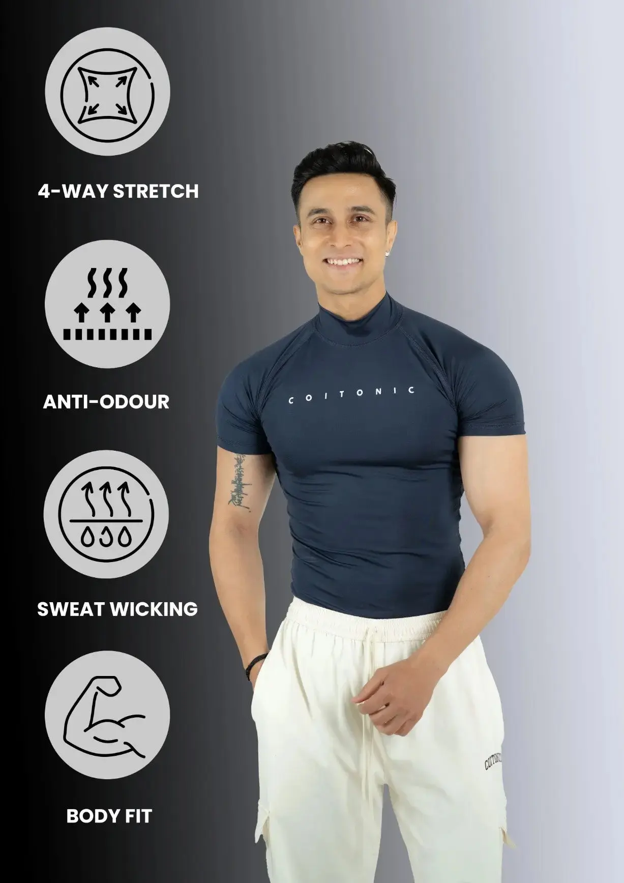Compression Half Sleeves High Neck T-shirt - Image 47