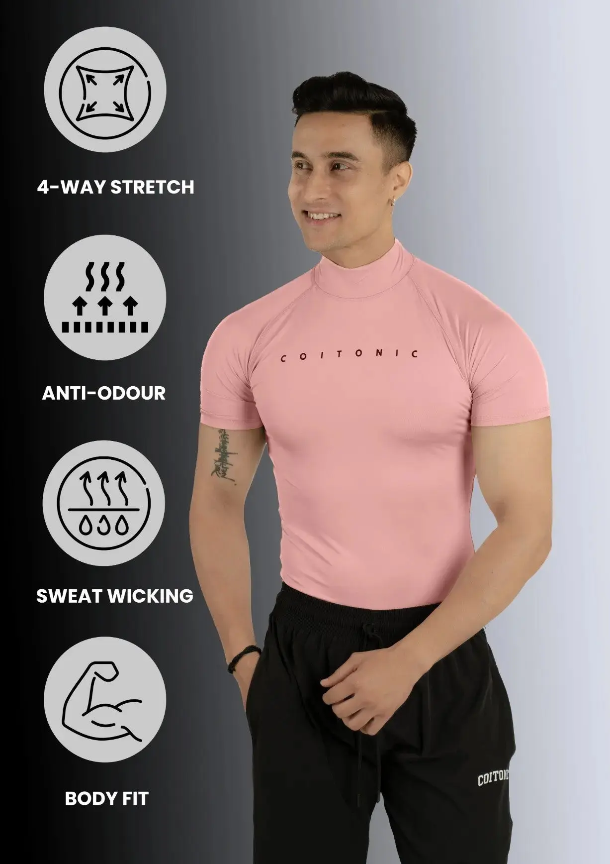 Compression Half Sleeves High Neck T-shirt - Image 61